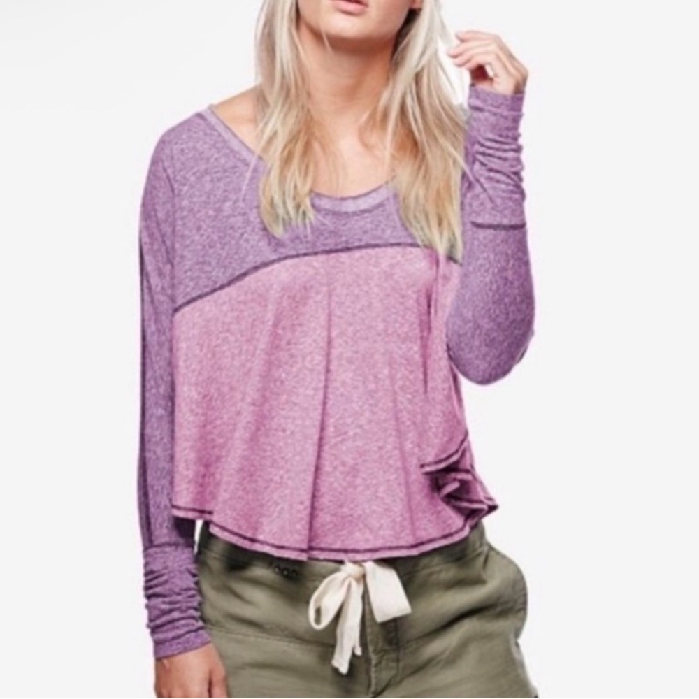 We The Free Cloud Nine Color Block Pink Purple Flowy Long Sleeve Top Size XS